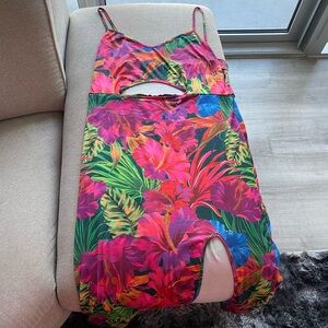 Red and Pink Backless Sundress with Slit